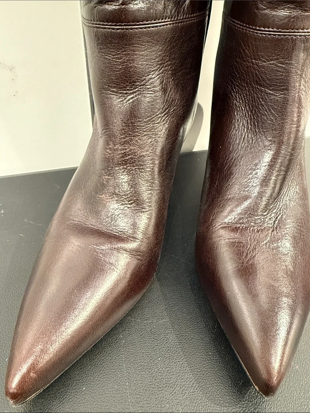 Veronica Beard LISA 45 Tall Dark Brown Knee-High Pointed Toe Leather Boots